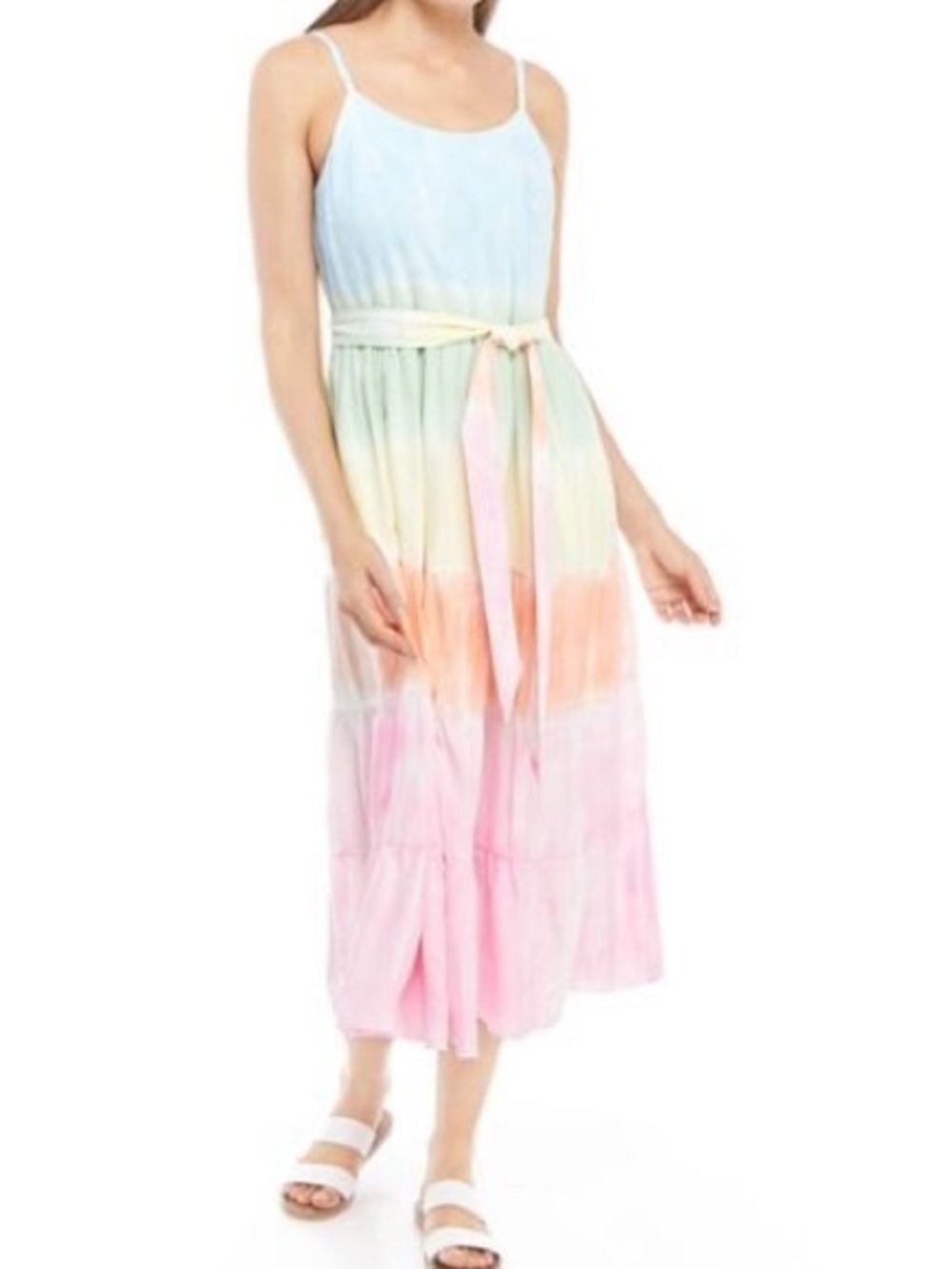 Pastel Ombre Sleeveless Maxi Dress with Waist Tie